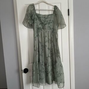 Abercrombie & Fitch Green Floral Midi Dress - Flutter Sleeve NWT